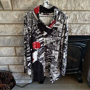 Azalea by Firmiana Black and Red Graphic Women's Top London 1X
